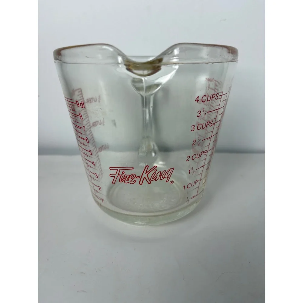 Vtg Fire-King Anchor Hocking 4 Cup Glass Measuring Cup Red Lettering 1 Quart USA